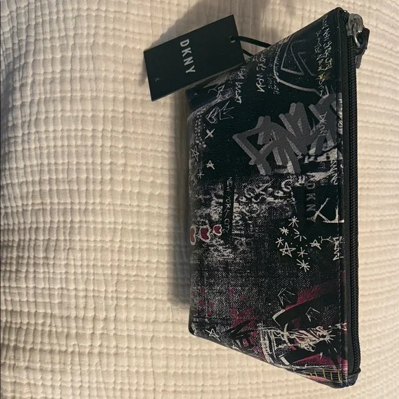 DKNY Black Graffiti-Print Cosmetic Pouch with Multicolor Accents - Picture 2 of 4